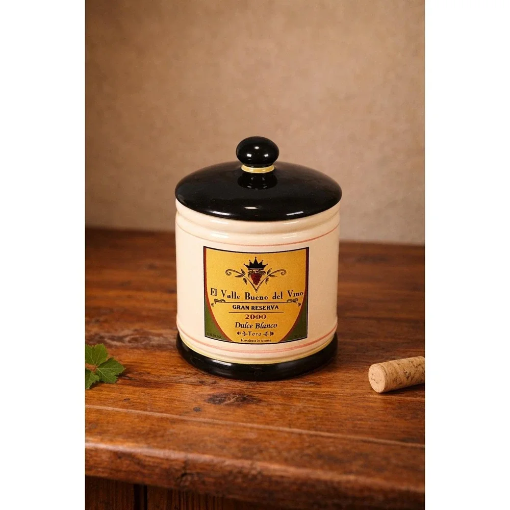 Vintage OGGI Wine Label Ceramic Canister With Lid 7 In